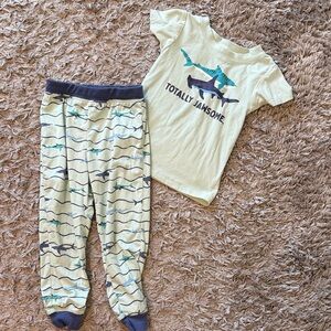 Topia Kids Pajama Set - Cream and Green Shark Print
